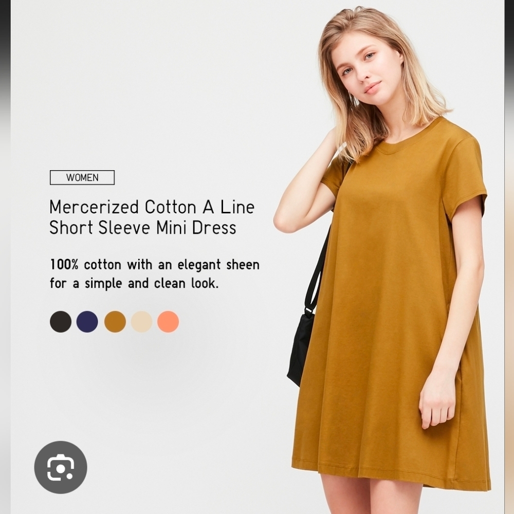 Uniqlo Mercerized Cotton A-Line Mini Dress in Mustard